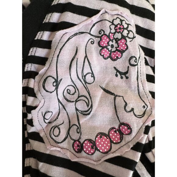 Pink & Black Striped Button-Up Cardigan with Embroidered Horse Graphic size S - Picture 7 of 7